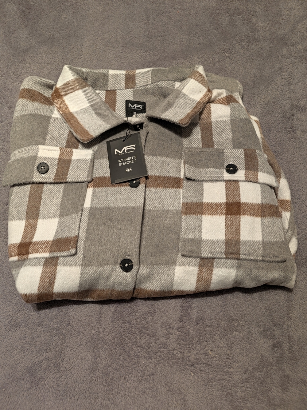 Women's Plaid Shacket - Gray & Brown
